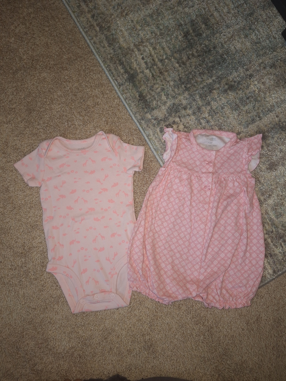 Baby Pink Short-Sleeve Onesie & Pink Patterned Romper Set